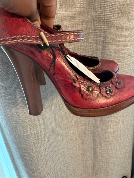Marc Jacobs Shoes - Marc Jacobs Deep Red Floral Embossed Mary Jane Heels